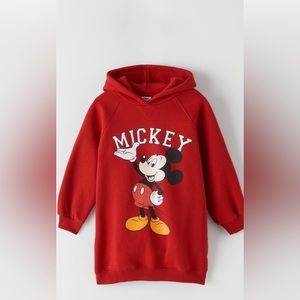 Zara Girls Mickey Mouse Plush Disney Red Dress With Text-Size 9